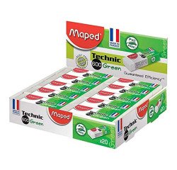 Gomme plastique Technic 600 Green Maped, présentoir de 20