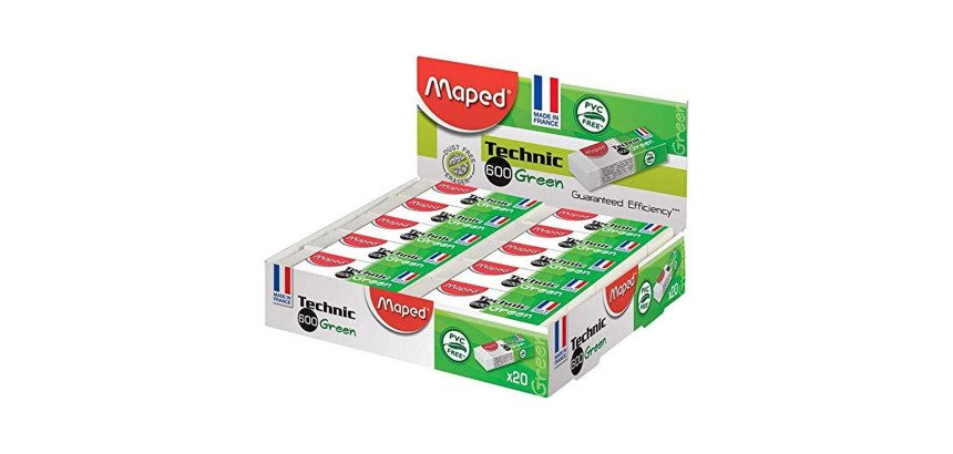 Gomme plastique Technic 600 Green Maped, présentoir de 20