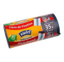Sac poubelle 35 litres à liens coulissants et bande de fixation Swirl Fixerband noir - 10 sacs