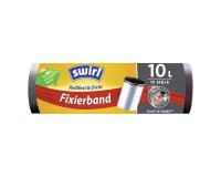 Sac poubelle 10 litres à liens coulissants et bande de fixation Swirl Fixerband noir - 15 sacs
