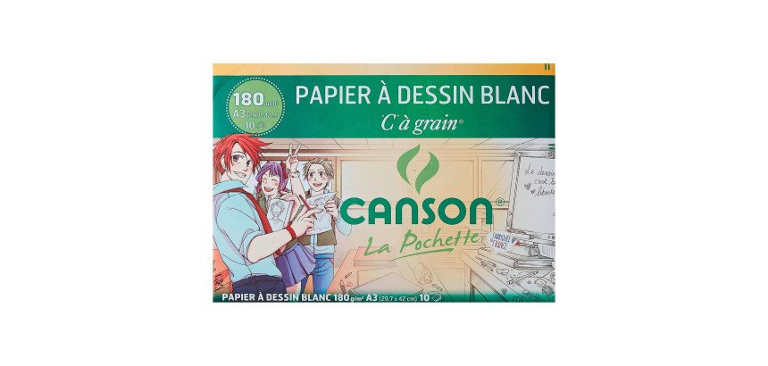 Pochette de 10 feuilles de papier dessin blanc A3 Canson à grain180 g