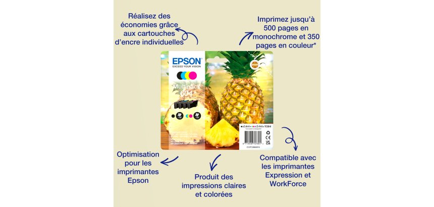 Pack of 4 ink cartridges Epson 604XL 1 black and 3 colors for inkjet printer