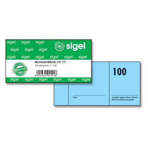 Bloc de tickets numérotés 1-100 - 105 x 50 mm - Couleurs assorties Sigel