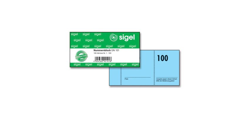 Bloc de tickets numérotés 1-100 - 105 x 50 mm - Couleurs assorties Sigel