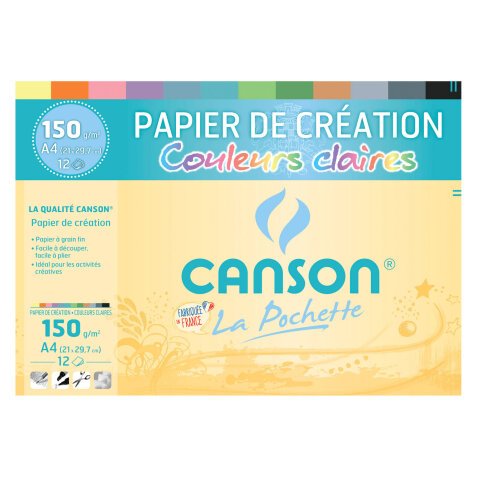 Pochette 12 feuilles papier couleur Création A4 assorti Canson 150 g