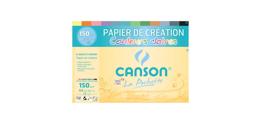 Papier dessin canson colorline grain fin 150g a4 coloris pastels pochette 12f