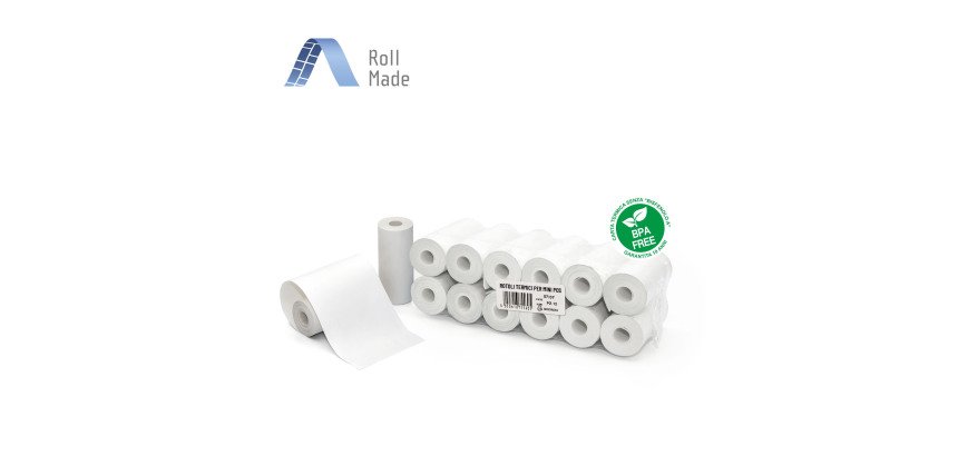 Rotolo Termico per Mini POS - senza anima - larghezza 57 mm - BPA free - Diametro esterno 25 mm - Confezione da 12 rotoli
