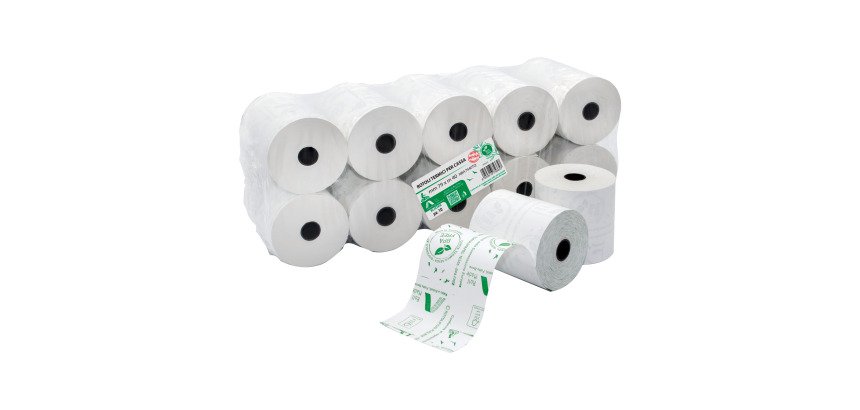 Rotolo di cassa termica bpa free f.to mm 80 x 40 f. 12 55 g/mq confezione 10 rotoli