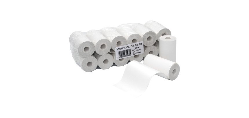 Rotolo termico per Mini POS - senza anima - larghezza 57 mm. Bpa Free - Diametro esterno 30 mm - confezione 12 rotoli