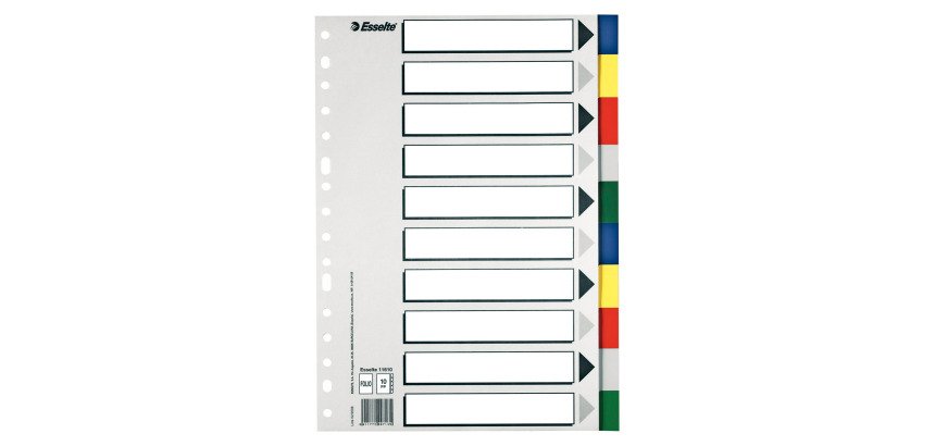 Separadores Multitaladro Mod.713. Folio. Con cartulina índice b/n. 10 pestañas PP, multicolor