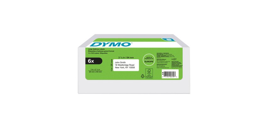 Confezione convenienza 6 rotoli di 500 etichette LabelWriter Dymo per indirizzi di reso grandi 25 x 54 mm - Adesivo permanente