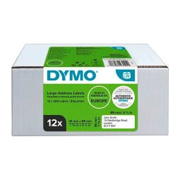 Confezione convenienza 12 rotoli di 260 etichette LabelWriter Dymo per indirizzi estesi 89x36 mm - Adesivo permanente