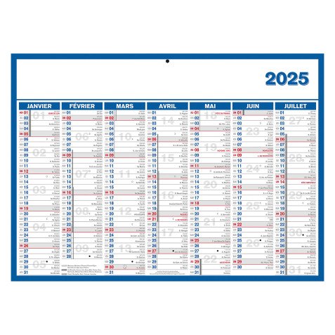 Calendrier semestriel mural année 2025 - 40 x 55 cm