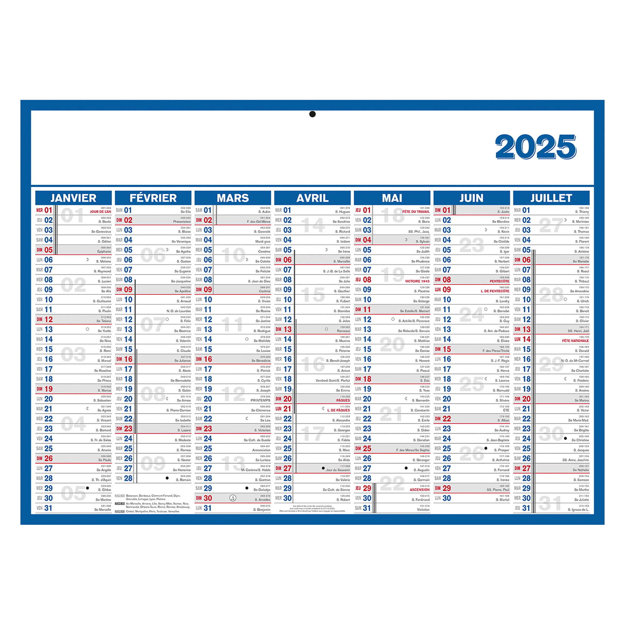 Calendrier Mural Annuel Arc-en-Ciel 2026 - 7 Mois Par Face, Format 27x21 Cm