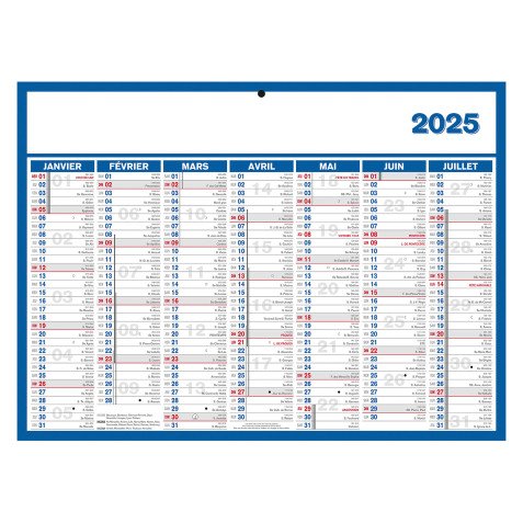 Calendrier semestriel mural année 2025 - 29 x 39,5 cm