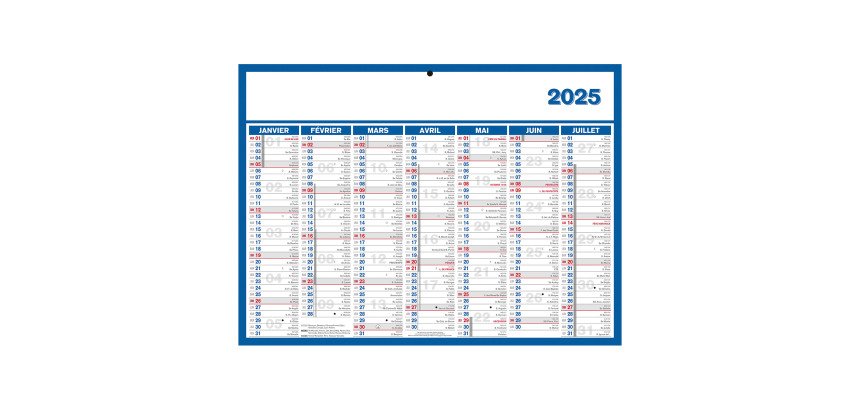 Calendrier semestriel mural année 2026 - 29 x 39,5 cm
