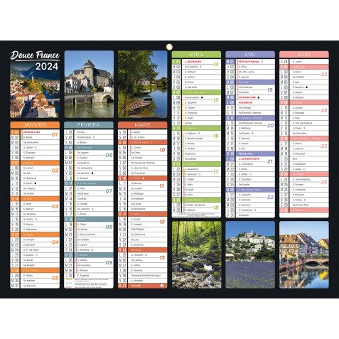 Calendrier semestriel mural année 2024 - 32 x 42 cm