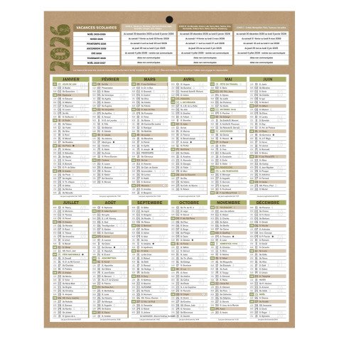 Calendrier annuel mural année 2026 - 12 mois - 21 x 26,5 cm