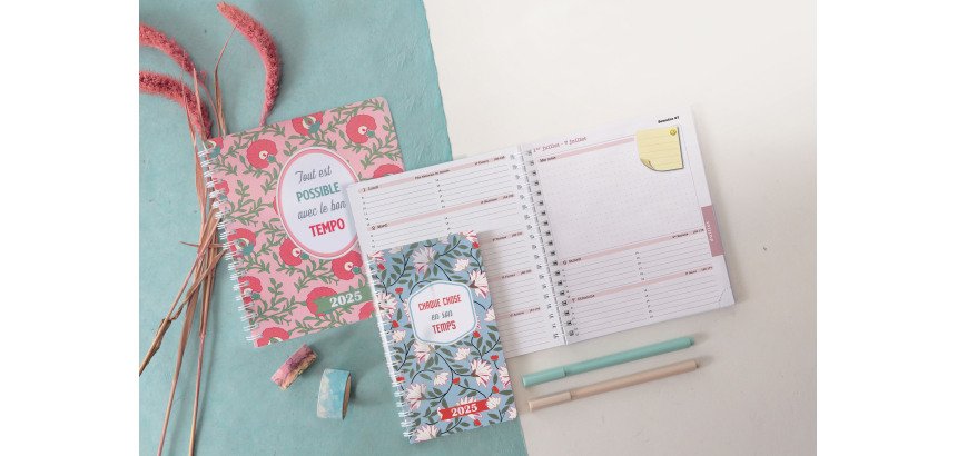 Agenda de bureau Lady 16S spiralé Dodo & Cath 9 x 16 cm - année 2026 motif Temps