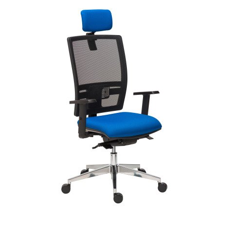 Chaise de bureau Bruneau Activ' tissu et maille - Mécanisme Synchrone avec translation - Avec Têtière - Pieds aluminium - Accoudoirs 1D