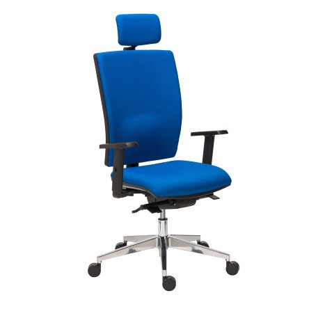 Chaise de bureau Bruneau Activ' Tissu - Dossier haut avec soutien lombaire - Mécanisme synchrone avec translation - Avec têtière - Accoudoirs 1D - Pieds aluminium