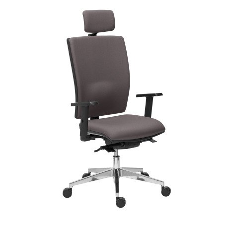Chaise de bureau Bruneau Activ' Tissu - Dossier haut avec soutien lombaire - Mécanisme synchrone avec translation - Avec têtière - Accoudoirs 1D - Pieds aluminium