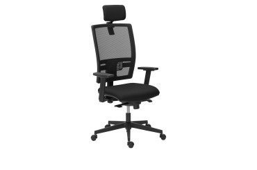 Chaise de bureau Bruneau Activ' Tissu et maille - Dossier haut avec soutien lombaire - Avec têtière - Pieds noir