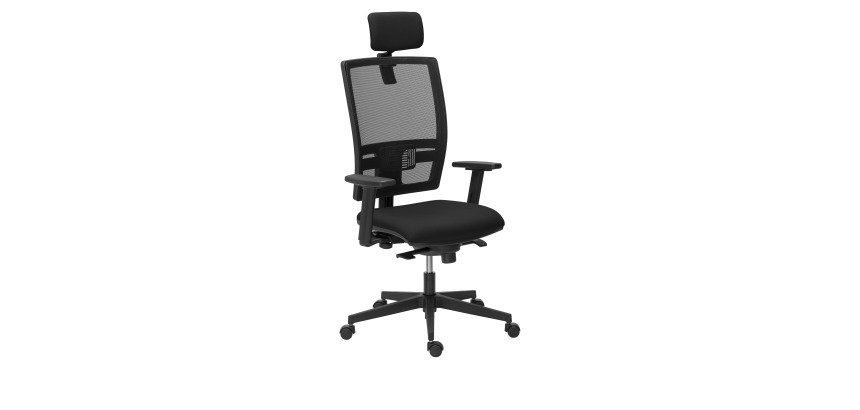 Chaise de bureau Bruneau Activ' Tissu et maille - Dossier haut avec soutien lombaire - Avec têtière - Pieds noir