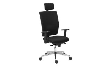 Chaise de bureau Bruneau Activ' Tissu - Dossier haut avec soutien lombaire - Mécanisme synchrone - Avec têtière - Accoudoirs 1D - Pieds aluminium