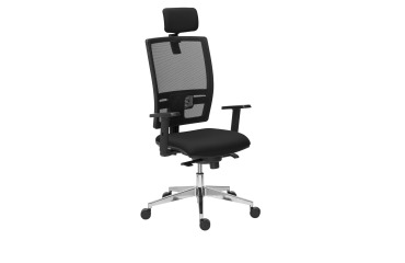 Chaise de bureau Bruneau Activ' tissu et maille - Mécanisme Synchrone - Avec Têtière - Pieds aluminium - Accoudoirs 1D - Noir