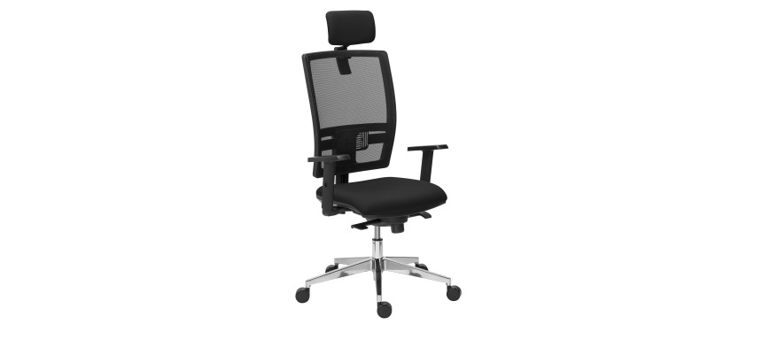 Chaise de bureau Bruneau Activ' tissu et maille - Mécanisme Synchrone - Avec Têtière - Pieds aluminium - Accoudoirs 1D