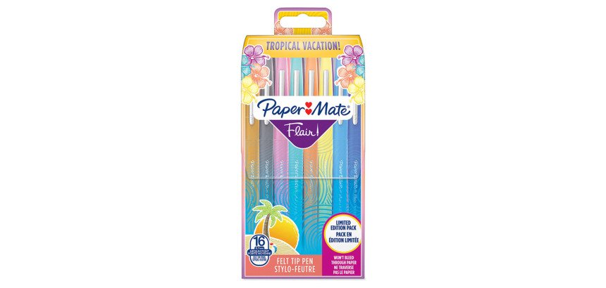 Stylo feutre Paper Mate Flair Tropical écriture moyenne - Pochette de 16 couleurs assorties