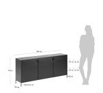 Buffet Shantay 3 portes en acier finition peint noir 160 x 72 cm