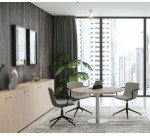 Tavolo Riunione rotondo Wood-Metal diametro 100 x altezza 72 cm gamba in metallo colore bianco