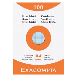 Fiche bristol 210 x 297 mm quadrillée 5 x 5 couleurs assorties non perforée Exacompta - Boite de 100