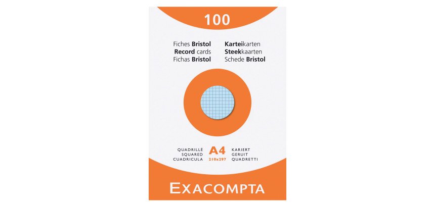 Fiche bristol 210 x 297 quadrillée 5 x 5 assortie Exacompta - Boite de 100