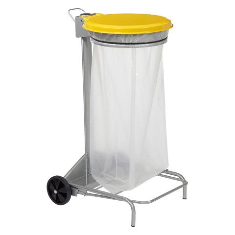 Portabolsas de basura con ruedas de pedal 110 litros Collecroule Rossignol amarillo