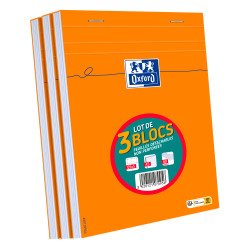 Bloc de bureau Oxford orange A5 petits carreaux 5 mm agrafées - 80 feuilles - Lot de 3