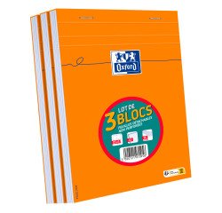 Blok Oxford notes oranje A5 kleine ruitjes 5 mm geniet - 80 vellen - set van 3 stuks