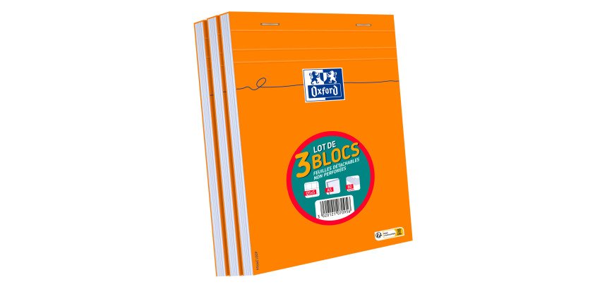 Bloc-notes Oxford orange A5 petits carreaux 5 mm agrafées - 80 feuilles - Lot de 3