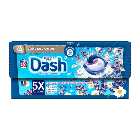 Lessive Pods Dash Tout-en-1 Lavande camomille - 30 lavages