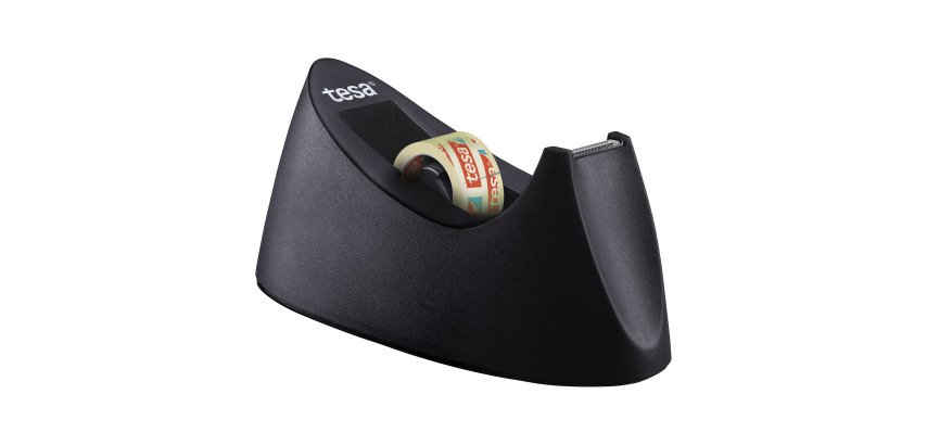 Portarrollos de sobremesa Tesa easy cut curve negro 33m x 19mm + 1 cinta tesafilm transparente
