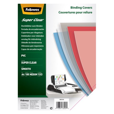 Cubiertas de encuadernación PVC transp. Cristal Fellowest A4 180 micras- Paquete de 100 unidades