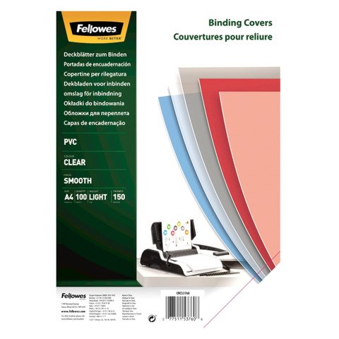 Cubiertas de encuadernación PVC transp. Cristal Fellowest A4 150 micras - Paquete de 100 unidades