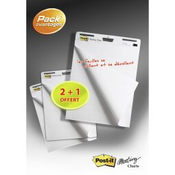 Pack de 2 paperboard+ 1 offert - chevalet mobile Meeting Chart Post-it à feuilles adhésives 77,4 x 63 cm