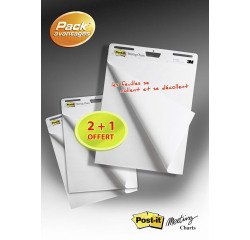 Pack de 2 paperboard+ 1 offert - chevalet mobile Meeting Chart Post-it à feuilles adhésives 77,4 x 63 cm