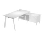 Manager desk with trapezoidal legs Wood-Metal depth 80 x height 72.5 cm with supporting service mobile