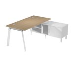 Scrivania manageriale con gambe a forma trapezoidale Wood-Metal p 80 x h 72,5 cm con mobile di servizio portante