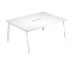 Tavolo riunione Wood-Metal l 160 x p 120 x h 72,5 cm con gambe in metallo bianco o bimateriale metallo-legno di colore bianco-rovere