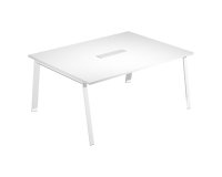 Wood-Metal meeting table l 160 x w 120 x h 72.5 cm with metal legs in white or bi-material metal-wood in white-oak color.